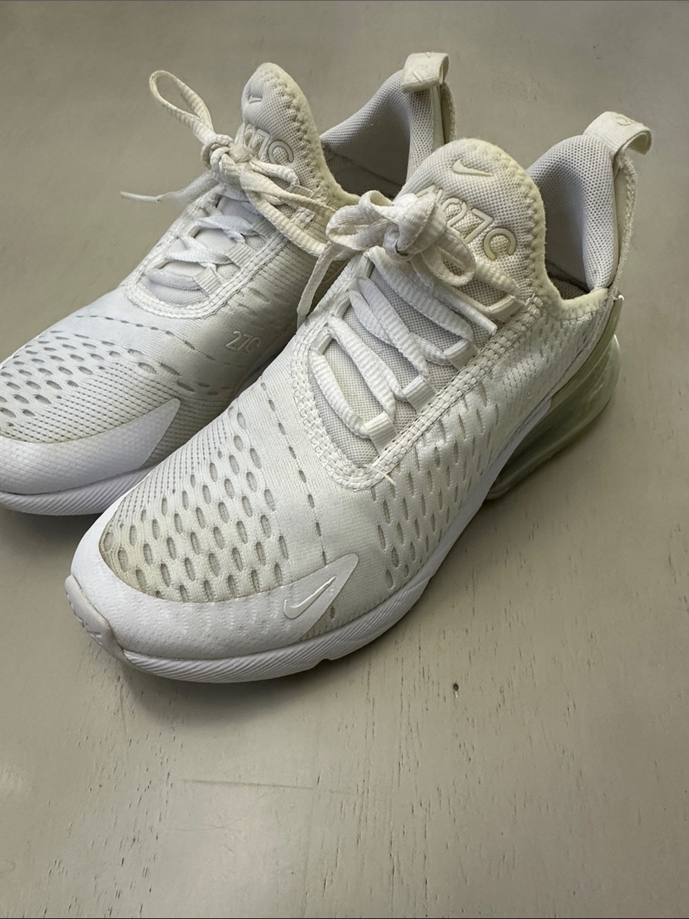 Nike Air Max 270 Triple White Youth Size 4.5Y / Women's 6